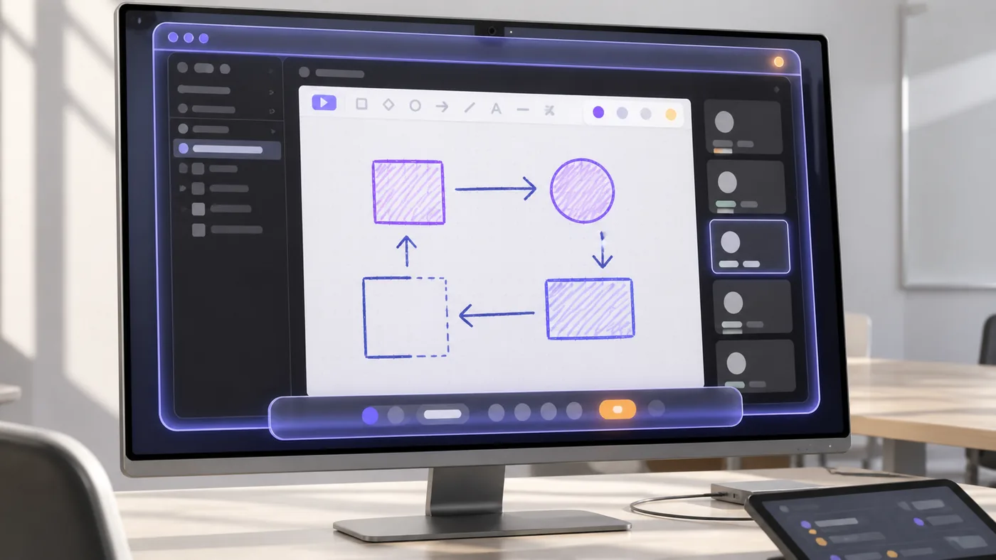 Рукописная схема на холсте Excalidraw возникает прямо во время разговора - незаконченность стиля сигнализирует…