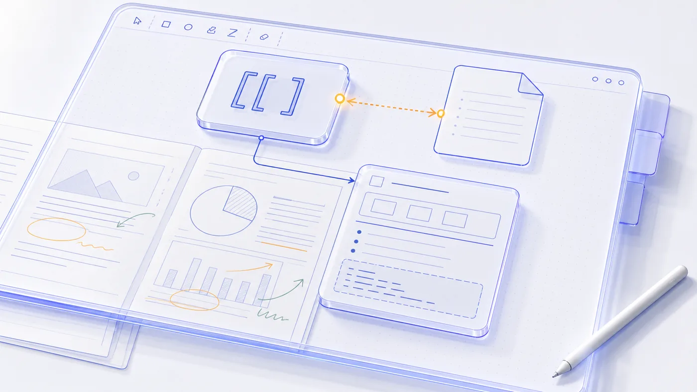 Холст Excalidraw объединяет три слоя в одну систему: ссылки на заметки, живые markdown-карточки и PDF с пометками…